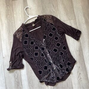 Anthropologie Leighton Top velvet womens Brown (small) y2k twee funky eclectic